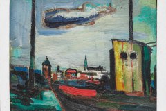 herbert-lange (1920 -2001) fischerhafen-1954-oel-auf-hartfaser-46-x-39-cm