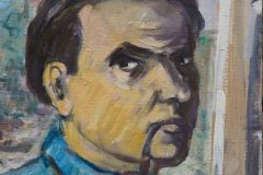 herbert-lange (1920 - 2001) selbstportrait-mit-pfeife-1952-oel-auf-hartfaser-455-x-56-cm